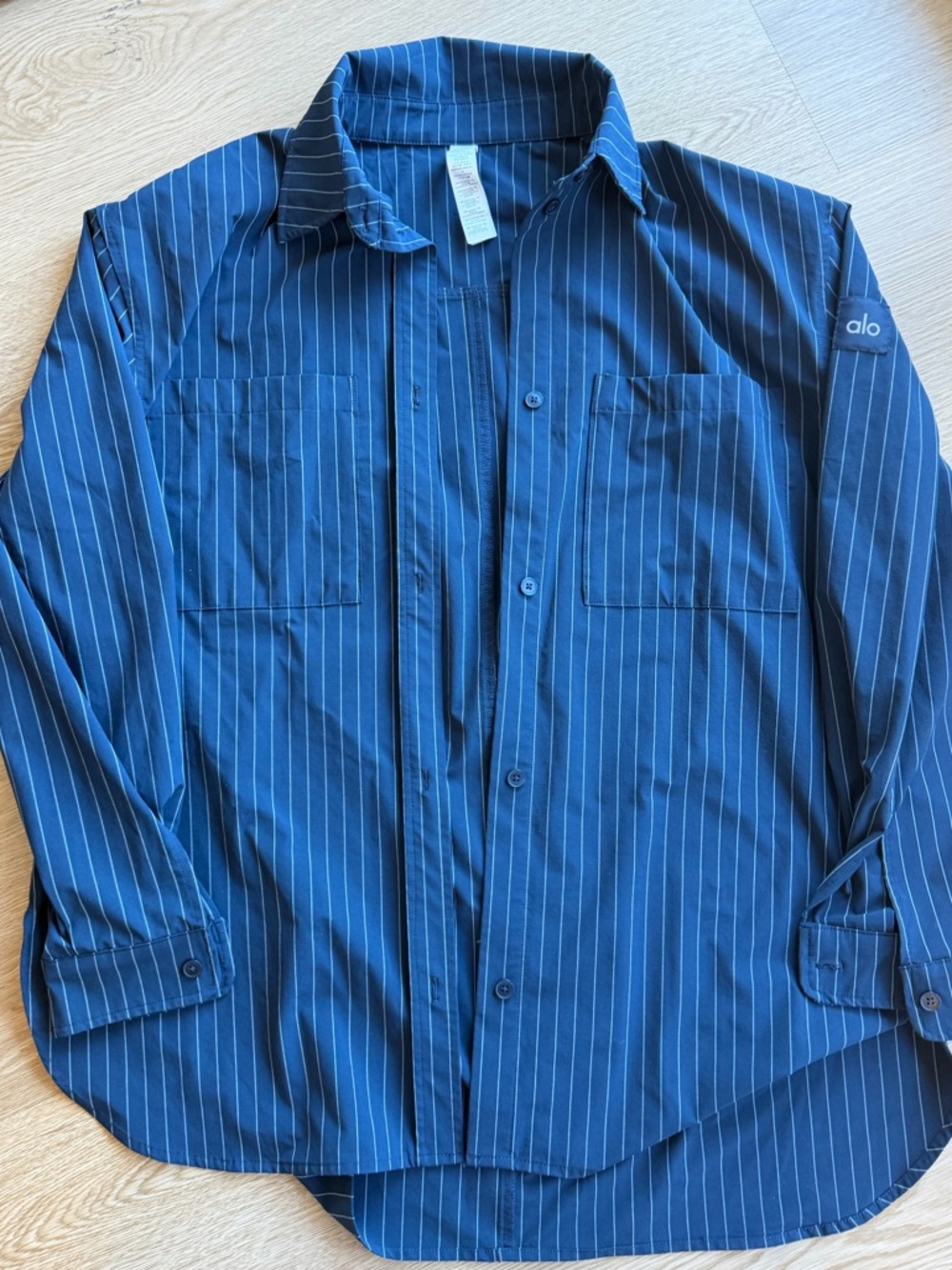 ALO Yoga Navy Blue Pinstripe Button-Down Shirt